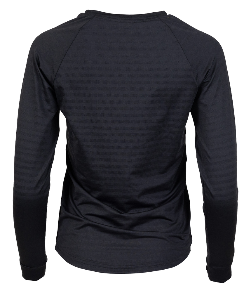 Ladies Black Perforated Striped L/S Raglan Knit with la fitness logo on front